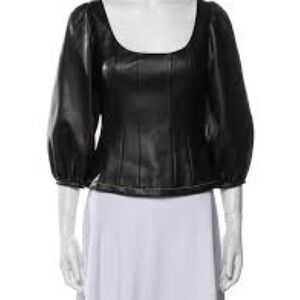 STAUD Black Faux Leather Puff Sleeve Top sz. 0